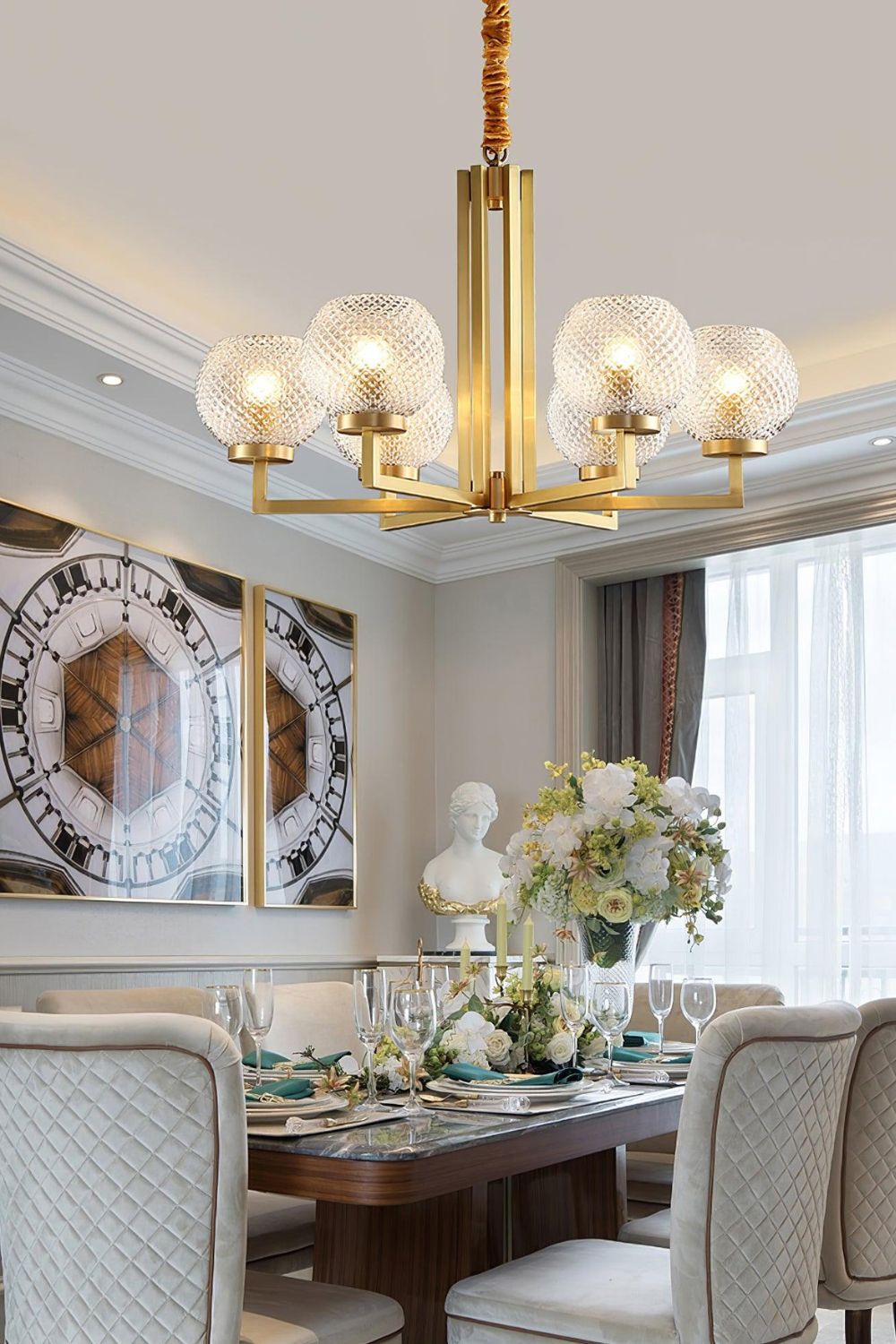 Ribbed Glass Brass Chandelier - SamuLighting