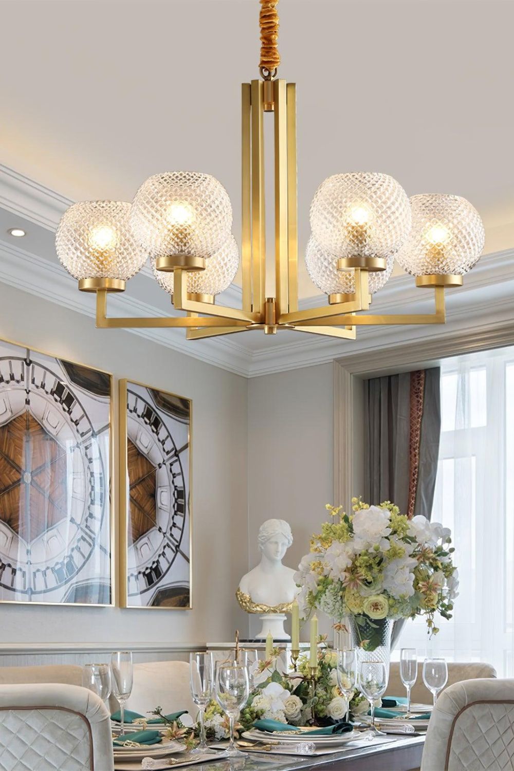 Ribbed Glass Brass Chandelier - SamuLighting