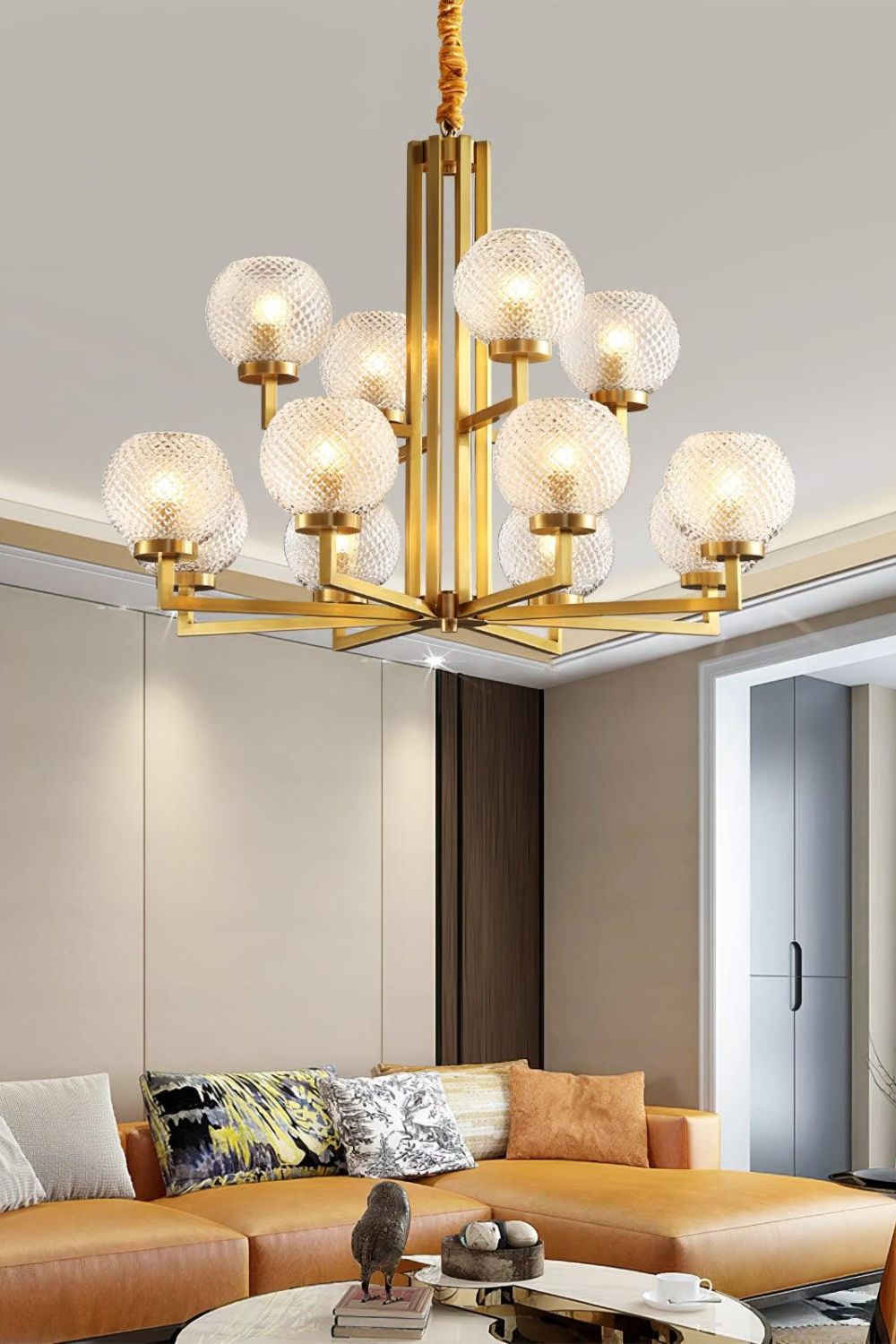 Ribbed Glass Brass Chandelier - SamuLighting
