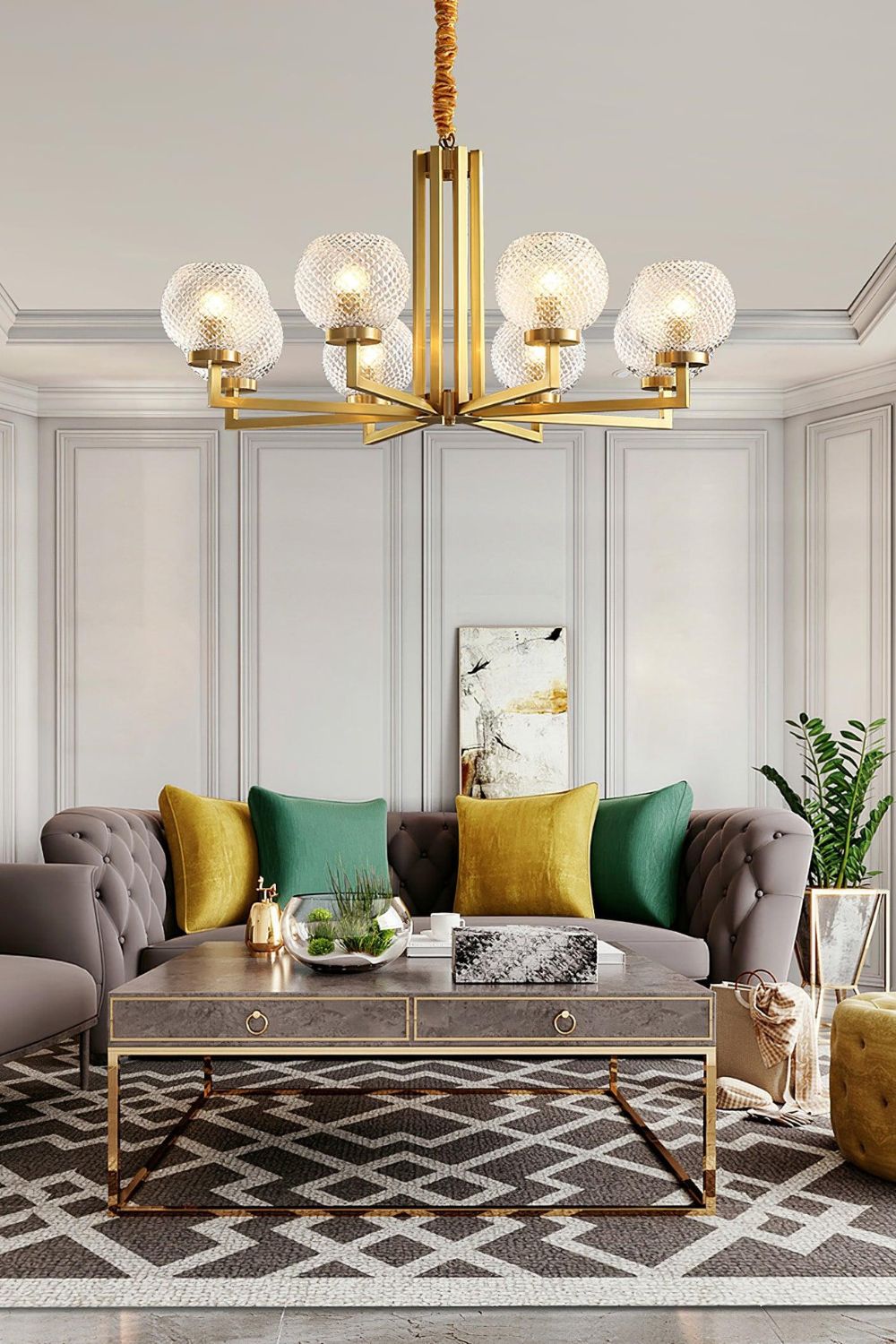 Ribbed Glass Brass Chandelier - SamuLighting