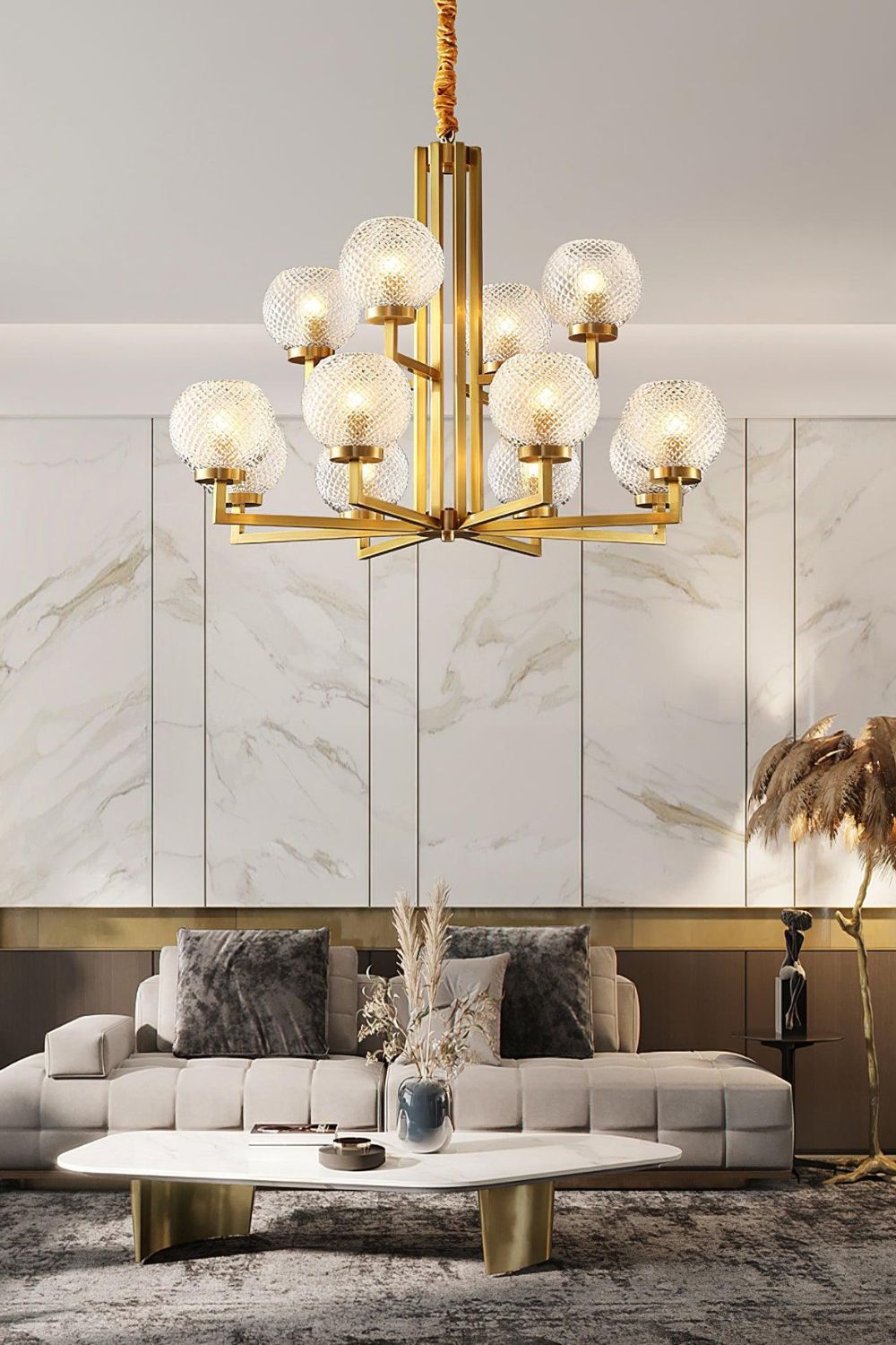 Ribbed Glass Brass Chandelier - SamuLighting